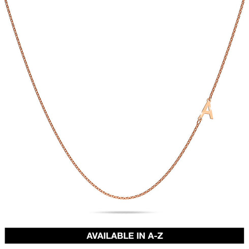 Bold Alphabet Letter Initial Charm Necklace in Rose Gold Tone